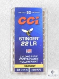 50 Rounds CCI Stinger .22LR Copper Plated Hollow Point 32 Grain Ammo