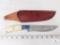 Fixed Blade Damascus Knife With Laminate Wood and Resin Handle and Leather Sheath