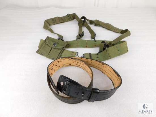 Vintage Military Army Belt with Suspenders and Leather Police Belt Size 42