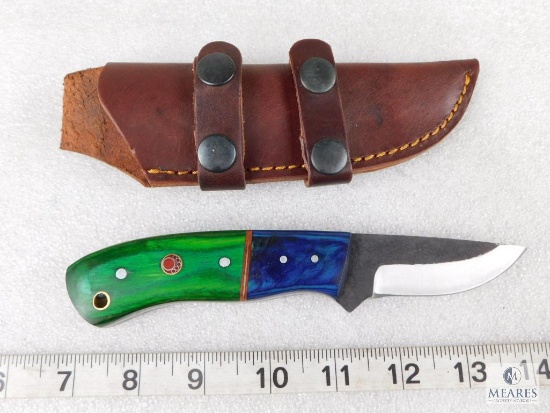Fixed Blade Knife With Laminate Wood Handle and Leather Sheath