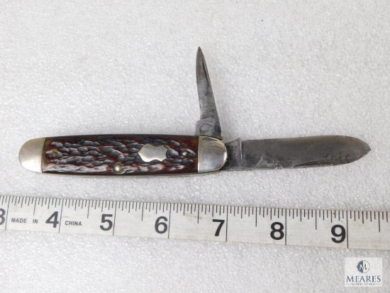 Remington Swell End Two Blade Folder Knife Jigged Black Bone Handle