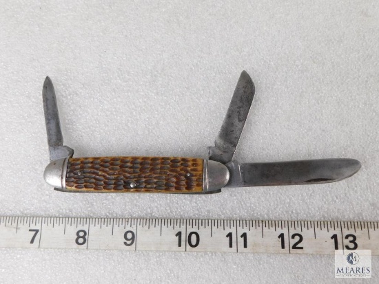 Vintage Camillus Premium Stock Folder Knife #76 With Jigged Bone Handles