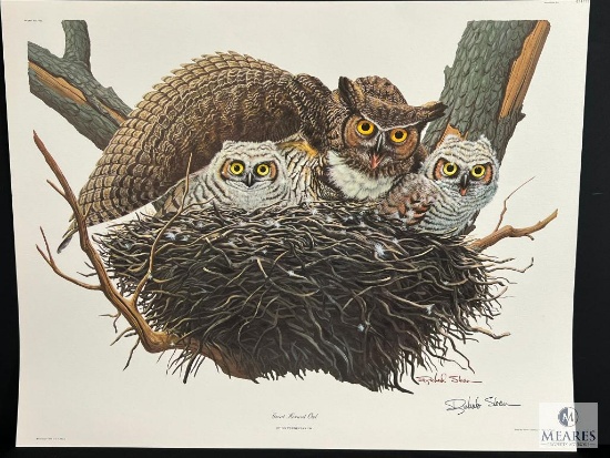 Registered Lithograph by Richard Sloan Great Horned Owl Plate # 7