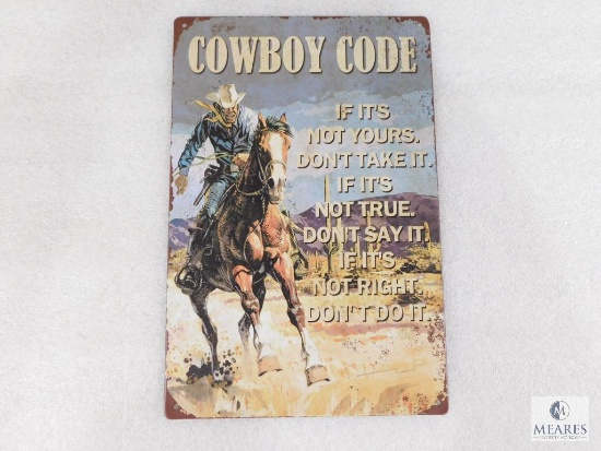 Cowboy Tin Advertising Sign. Great for a Shop or Man Cave
