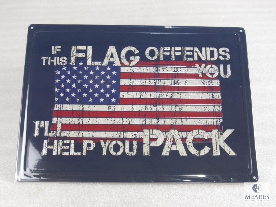 New American Flag "If This FLAG Offends You..." Embossed Tin Sign 17" x 12"