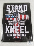 New Embossed Tin Sign Stand For The Flag Kneel For The Cross 12