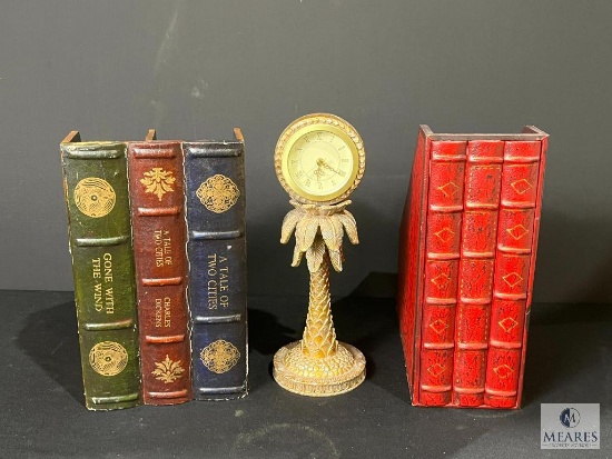 Two Book Front Magazine Holders and A Palm Tree Clock