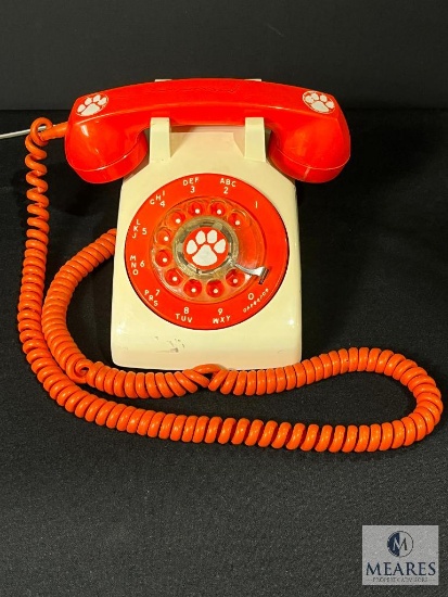 Orange and White Clemson Themed Rotary Phone with Cord