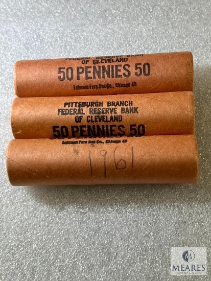 Three BU Lincoln Cent Rolls, 1960, 1961-D, 1961