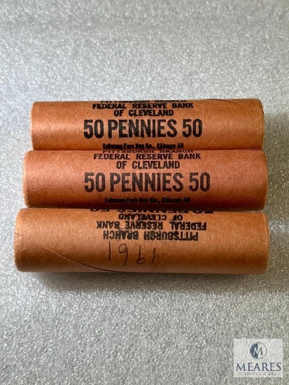 Three BU Lincoln Cent Rolls, 1960, 1961-D, 1961
