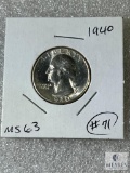 1940 Washington Quarter, MS 63