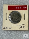 1869 Shield Nickel, AG-G, Full Date