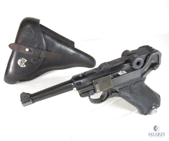 RARE 1940 Mauser P.08 Luger 9mm German WWII Pistol With Death Skull Stamped Holster and Barrel