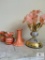 Vintage Lot Flower Petal Table Lamp, Colonial Cape Cod Candlesticks and Candles
