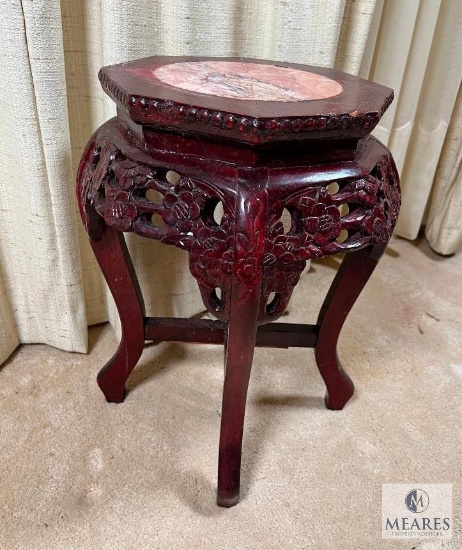 Asian-Influenced Plant Stand with Marble Inlay Top