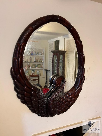 Beautiful Carved Swan Beveled Edge Wall Mirror