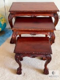 Set of Three Wood Nesting Tables with Ball and Claw Feet