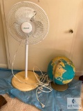 Duracraft Pedestal Fan and Vintage World Globe