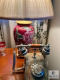 Vintage Marble Rotary Phone and Floral Base Table Lamp