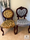Pair of Vintage Wood Carved Top Occasional Chairs
