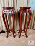 Set of Two Asian-Influenced Tall Plant Stands