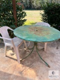 Vinatge Metal Patio Table and Two Plastic Chairs