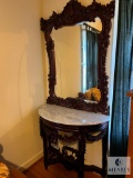 Onate Carved Wood Entry Table with Mirror and Mable Top