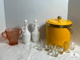Lot Vintage Glassware and Ice Bucket