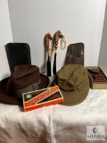 Vintage Mens Grooming Lot, Rolls Razor, Royal Stetson Hat and Leather Pouch