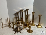 Lot of Brass Candlesticks and Vintage Inkwell
