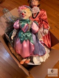 Lot Straw Wreaths, Bunny Wire Basket and Large Porcelain Dolls