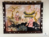 Framed Asian-Influenced Painting - Floral Scene by Vallence
