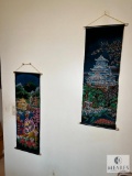 Group of Two Asian-Influenced Painted Wall Tapestries