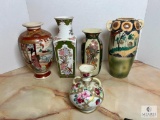 Lot of Five Mixed Material Asian-Inspired Vases