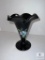 Fenton 5973 QB Hand Painted Hydrangeas on Black Glass Ruffled Vase