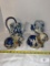 Lot Two Blue and White Porcelain Kettles and Hand-Painted Decorative Bunnies