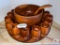 Monkey Pod Wood Punch Bowl Set with Lazy Susan, Ladle and 16 Cups