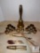 Large Lot of Brass Decorative Items - Napkin Rings, Bell, Tongs