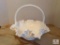 12-inch Hobnail White Glass Ruffled Basket