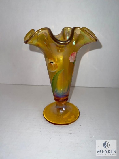 Fenton 5983 A9 Artist Signed Golden Tulips Autumn Gold Vase - 7-inch