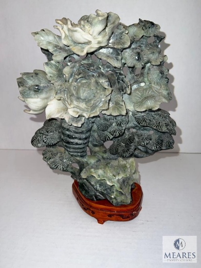 Carved Asian-Influenced Decorative Tree with Stand - Possible Jade