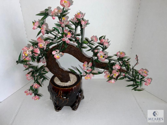 Bonsai Tree with Carved Jade and Other Stone Leaves