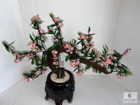 Bonsai Tree with Carved Jade and Other Stone Leaves