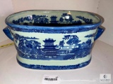 Blue and White Asian-Influenced Water Tub