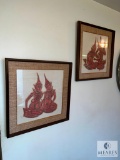 Group of Two Framed Vintage Thai Religious Iconography Temple Rubbings