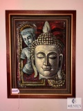 Framed Hindu Artwork Painted on Fabric