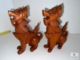 Pair of Wood Carved Foo Dog/Temple Dogs