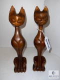 Group of Two Wood Carved Cat Figures