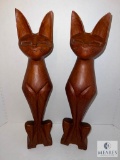 Set of Two Wood Carved Cat Figures