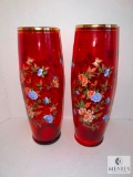 Group of Two Red Glass Vases